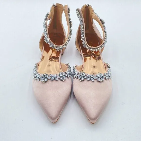 XYD Light Pink Pointed Toe D'Orsay Sandals Sparkly Rhinestones Ankle Strap Shoes