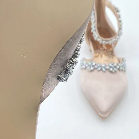 XYD Light Pink Pointed Toe D'Orsay Sandals Sparkly Rhinestones Ankle Strap Shoes