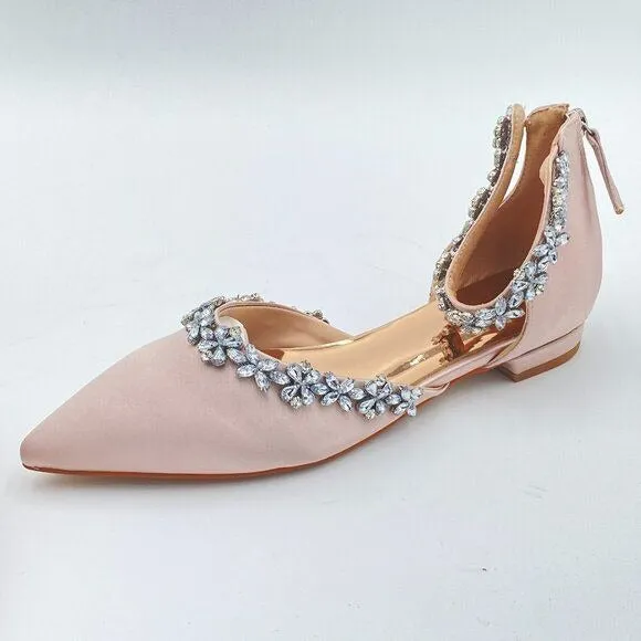 XYD Light Pink Pointed Toe D'Orsay Sandals Sparkly Rhinestones Ankle Strap Shoes