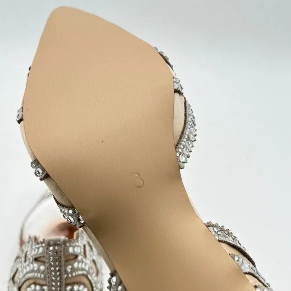 XYD Light Tan Elegant Pointed Toe D'Orsay Kitten Heel Rhinestone Studs Pumps