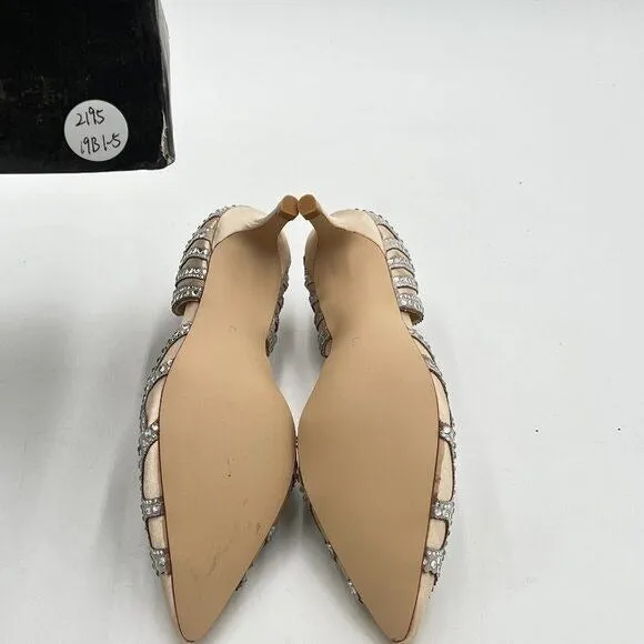 XYD Light Tan Elegant Pointed Toe D'Orsay Kitten Heel Rhinestone Studs Pumps