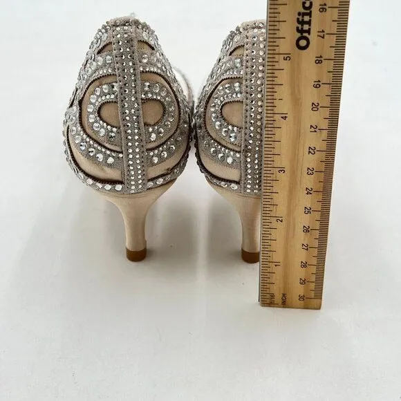 XYD Light Tan Elegant Pointed Toe D'Orsay Kitten Heel Rhinestone Studs Pumps
