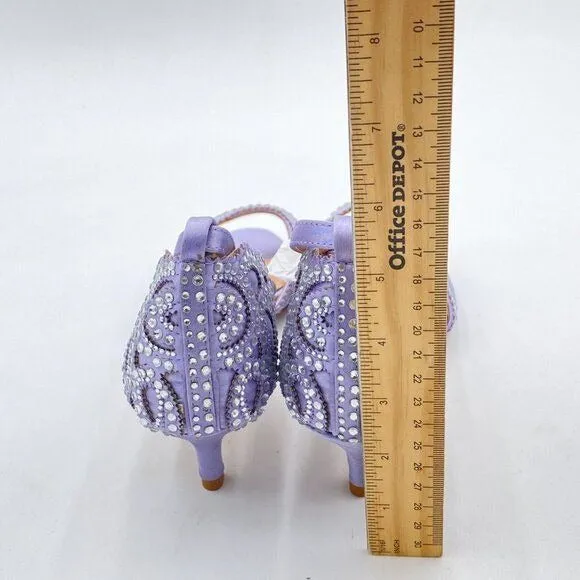 XYD Light Violet Peep Toe D'Orsay Kitten Heel Rhinestone Ankle Strap Sandals