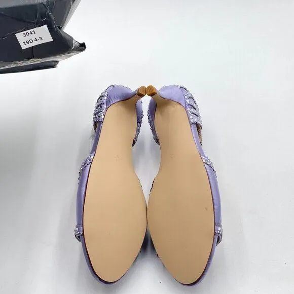 XYD Light Violet Peep Toe D'Orsay Kitten Heel Rhinestone Ankle Strap Sandals