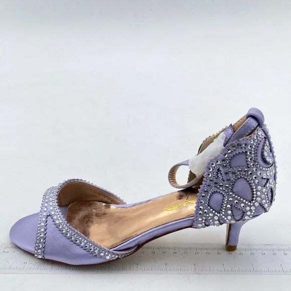 XYD Light Violet Peep Toe D'Orsay Kitten Heel Rhinestone Ankle Strap Sandals