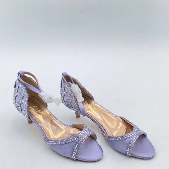 XYD Light Violet Peep Toe D'Orsay Kitten Heel Rhinestone Ankle Strap Sandals