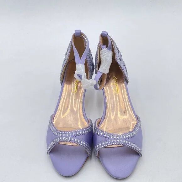 XYD Light Violet Peep Toe D'Orsay Kitten Heel Rhinestone Ankle Strap Sandals