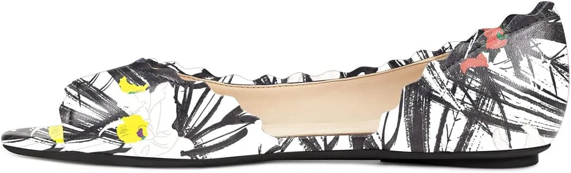 XYD Women Chic Open Peep Toe Wave Ballet Flats D'Orsay Slip On Loafers Dress Comfortable Casual Walking Shoes