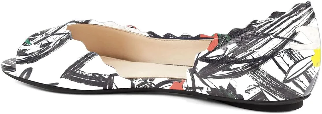XYD Women Chic Open Peep Toe Wave Ballet Flats D'Orsay Slip On Loafers Dress Comfortable Casual Walking Shoes