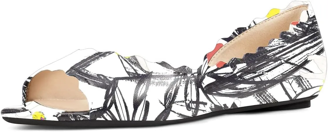 XYD Women Chic Open Peep Toe Wave Ballet Flats D'Orsay Slip On Loafers Dress Comfortable Casual Walking Shoes