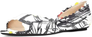 XYD Women Chic Open Peep Toe Wave Ballet Flats D'Orsay Slip On Loafers Dress Comfortable Casual Walking Shoes