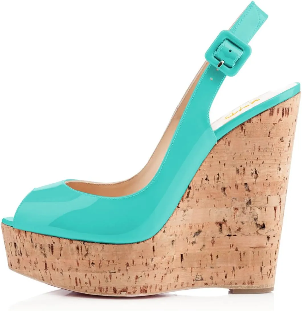 XYD Women Peep Toe Wedge Sandals Platform High Heel Bohemia Resort Slip On Slingback Shoes Size
