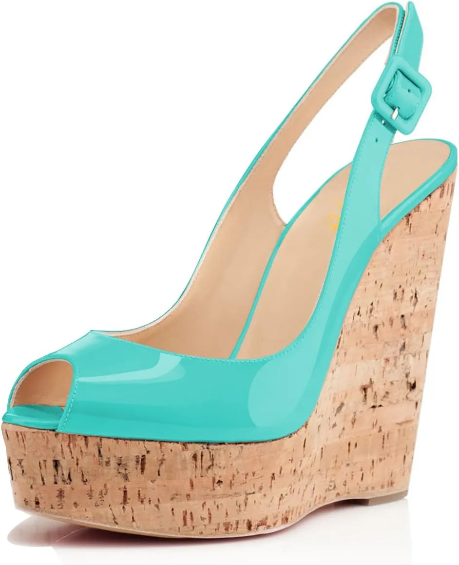 XYD Women Peep Toe Wedge Sandals Platform High Heel Bohemia Resort Slip On Slingback Shoes Size