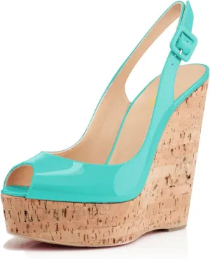 XYD Women Peep Toe Wedge Sandals Platform High Heel Bohemia Resort Slip On Slingback Shoes Size