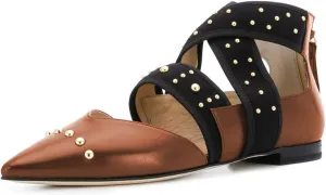 XYD Women Pointed Toe Crisscross Strap Studded Flats Elastic Strappy D'Orsay Ballet Shoes with Zip