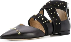 XYD Women Pointed Toe Crisscross Strap Studded Flats Elastic Strappy D'Orsay Ballet Shoes with Zip