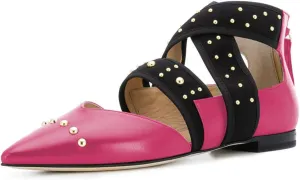 XYD Women Pointed Toe Crisscross Strap Studded Flats Elastic Strappy D'Orsay Ballet Shoes with Zip