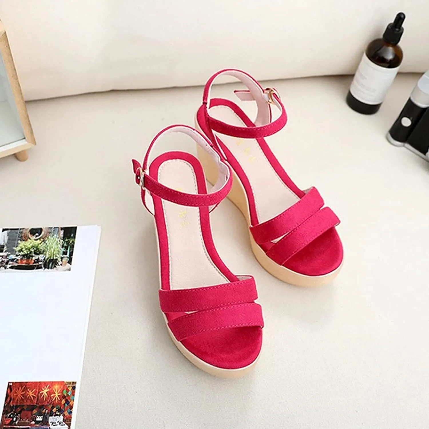 Yiozoi Women's Summer Platform Sandals Fashion Frosted Thick Soled Casual Shoes Ankle Strap Comfortable Outdoor Beach Wedge Sandals