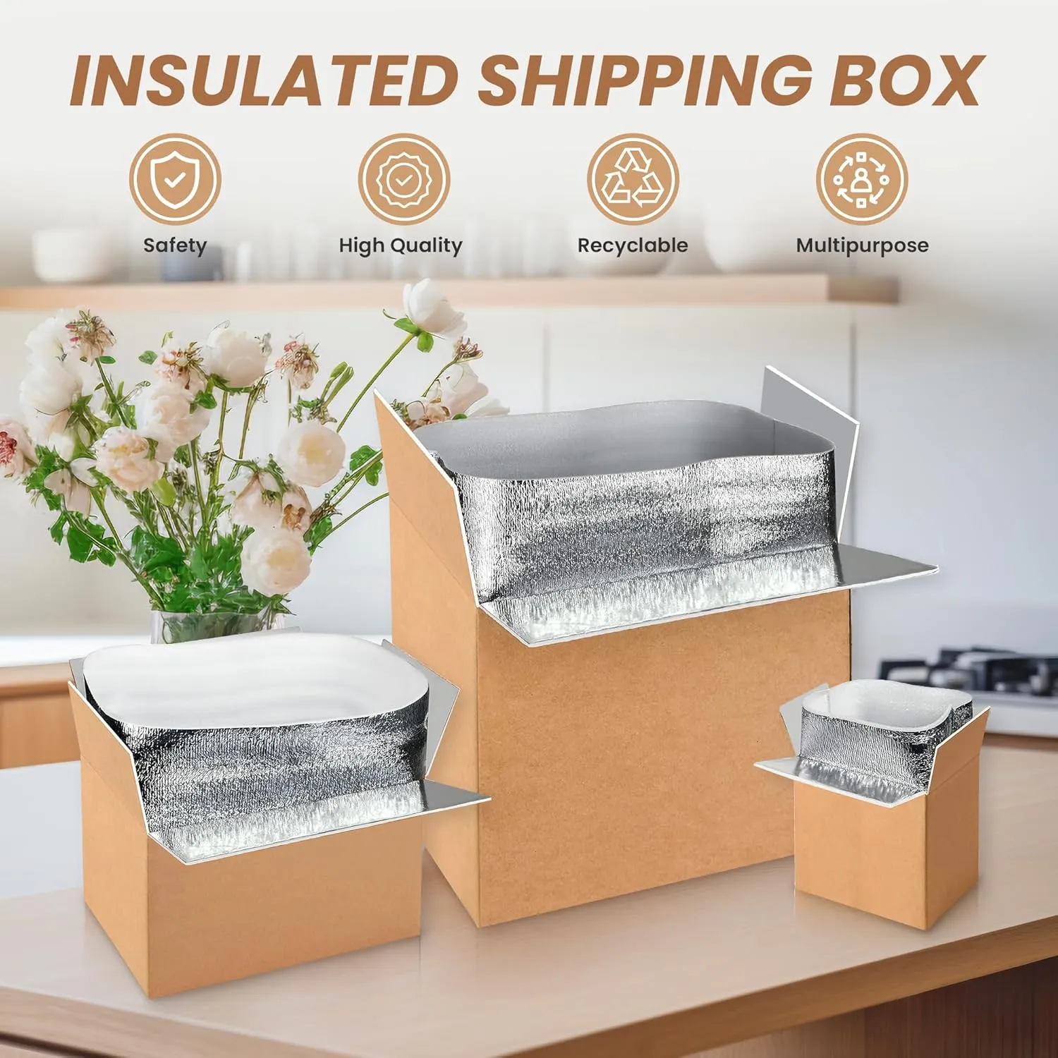 YSSOA 2 Pack Insulated Shipping Boxes with Aluminum Foil Liner,Thermal Insulation Cold Pack Shipping Boxes for Frozen, Reusable Styrofoam Cooler Box, Small Mailing Box, 19''x12''x16''