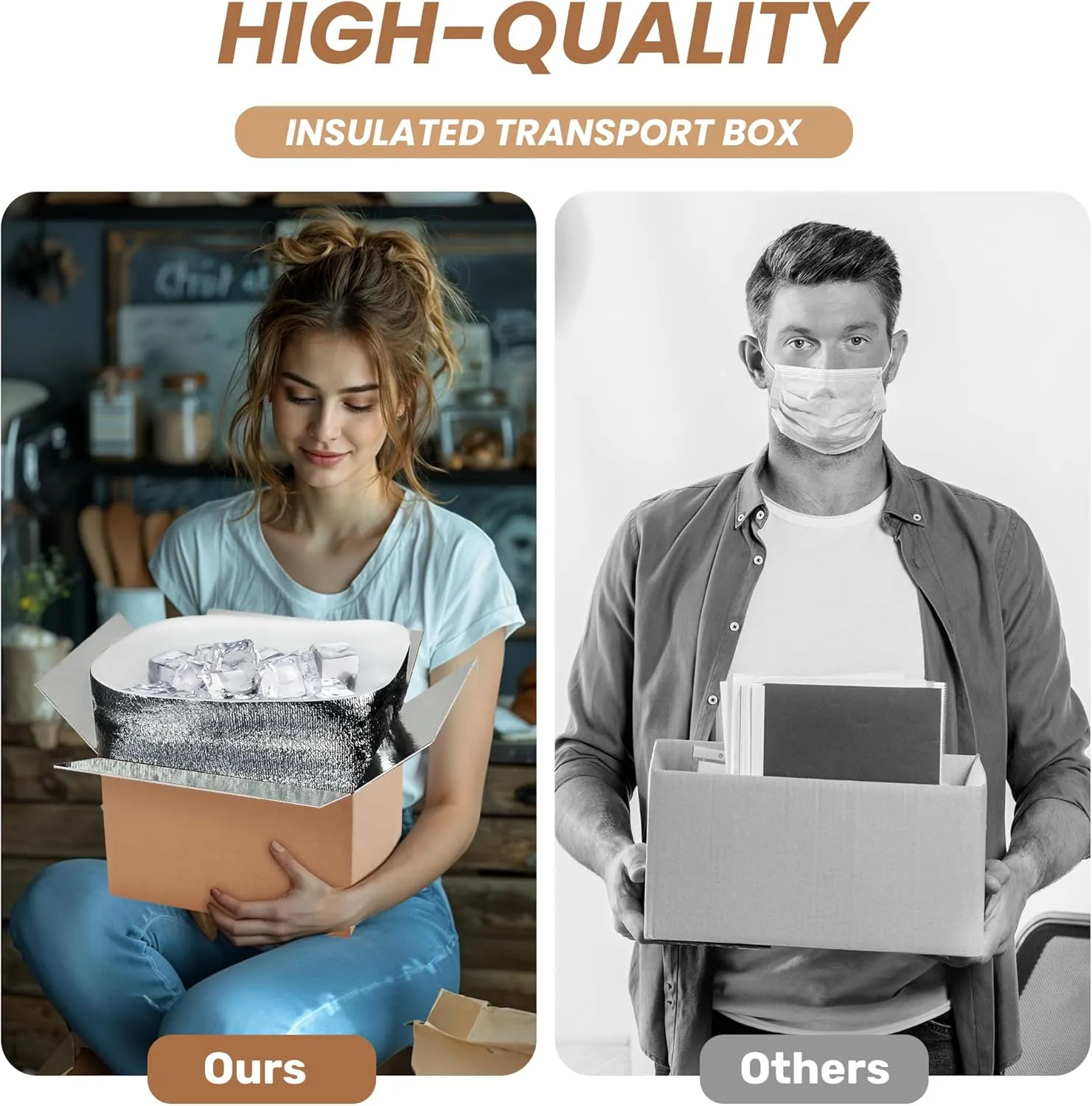 YSSOA 2 Pack Insulated Shipping Boxes with Aluminum Foil Liner,Thermal Insulation Cold Pack Shipping Boxes for Frozen, Reusable Styrofoam Cooler Box, Small Mailing Box, 19''x12''x16''