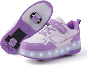 YUNICUS Kids LED Light up Shoes Wheel Shoes USB Charging Roller Skate Shoes Sneakers Girls Boys Kids Best Gift for Birthday Halloween Christmas