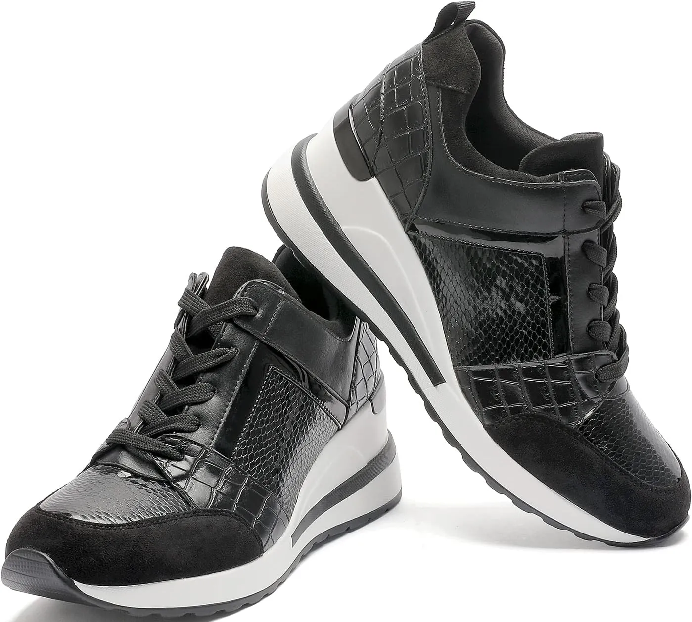 YZ Fashion Wedge Sneaker for Women High Heel Lace Up Platform Sneakers
