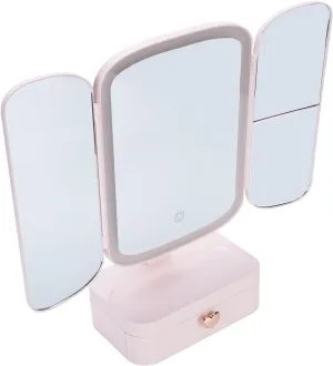 ZJchao Desktop Lighted Makeup Mirror Trifold LED Beauty Mirror for Bedroom and Travel
